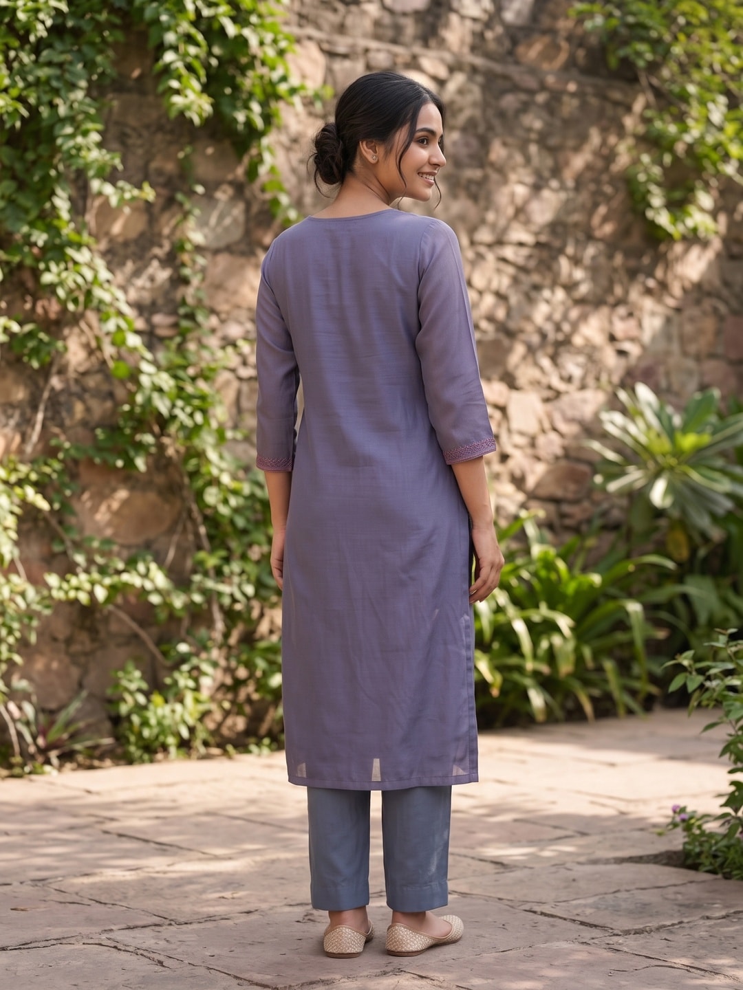 Peachmode Purple Viscose Blend Embroidered Salwar Suit with Dupatta - Image 4