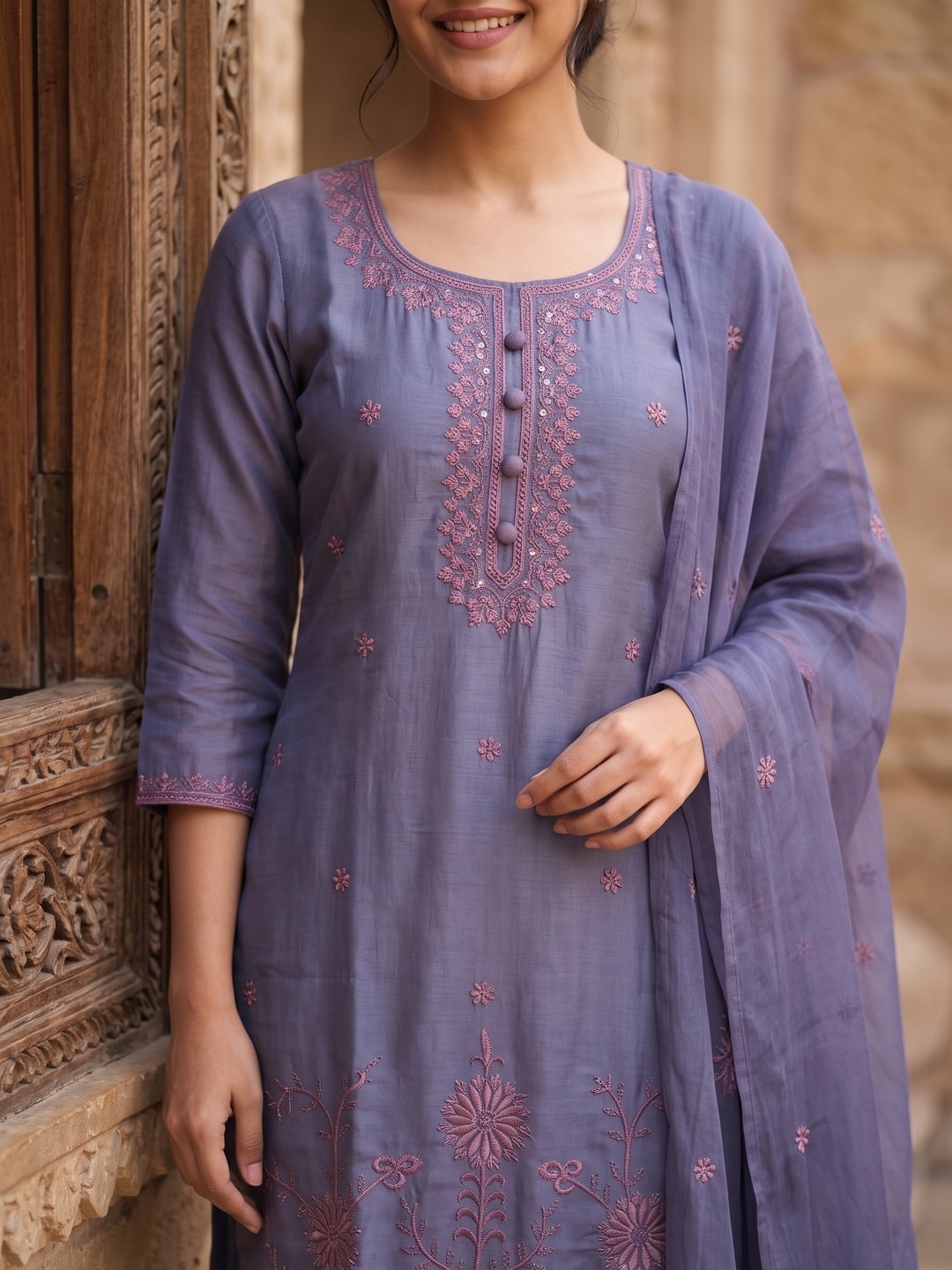 Peachmode Purple Viscose Blend Embroidered Salwar Suit with Dupatta - Image 5