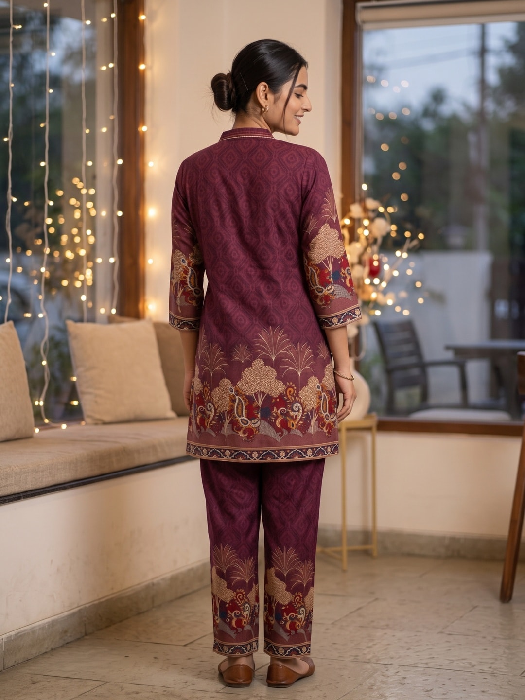 Peachmode Purple Rayon Printed Kurti with Pants Co-ord Set - Image 4