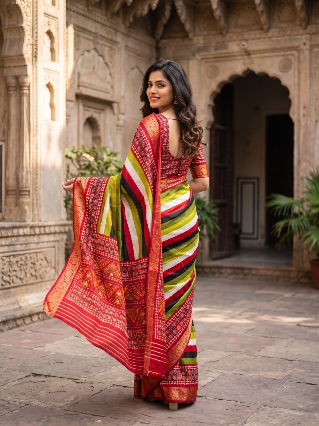 Peachmode Multi Striped Printed Art Silk Saree - Image 2
