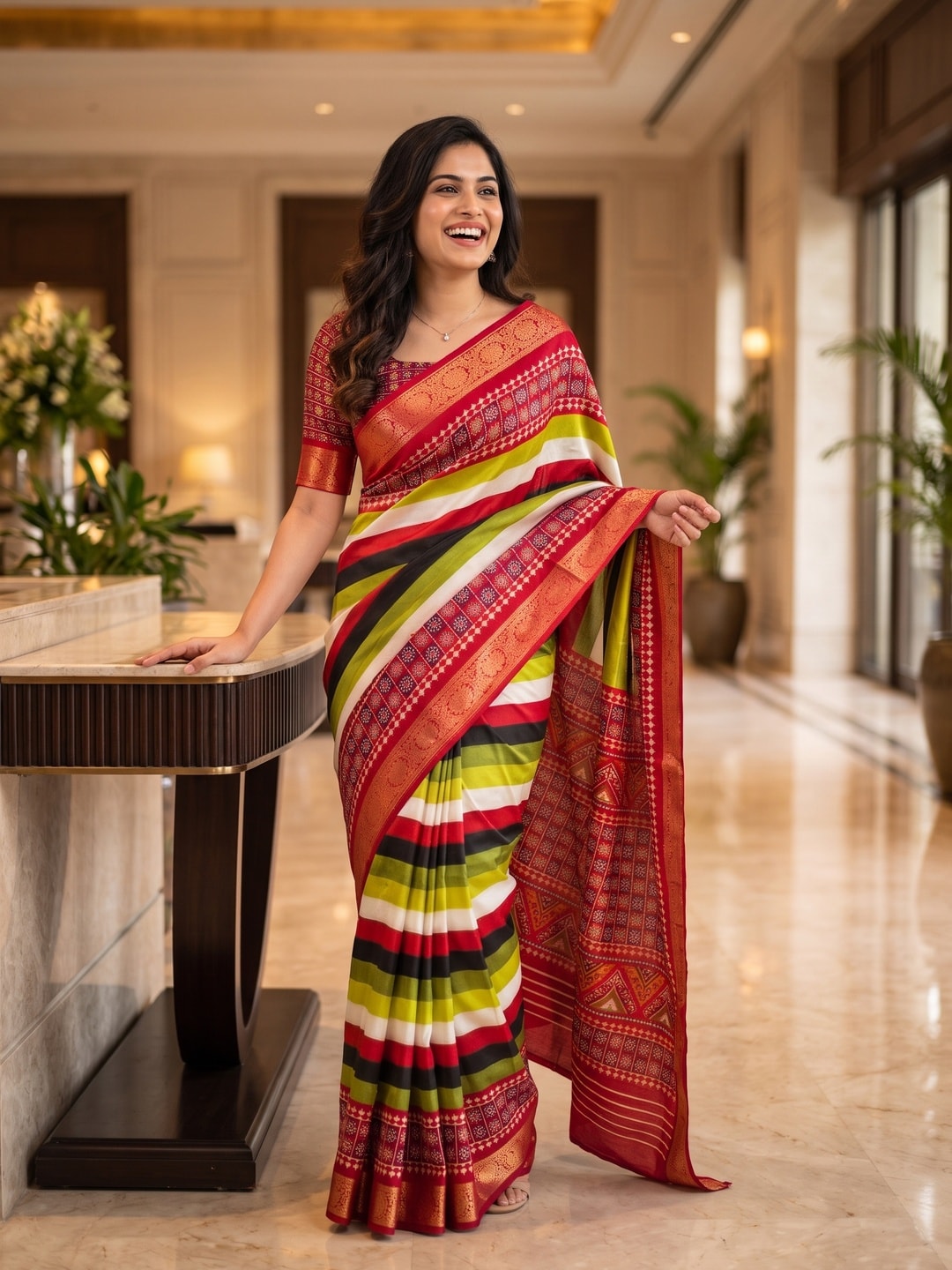 Peachmode Multi Striped Printed Art Silk Saree - Image 4