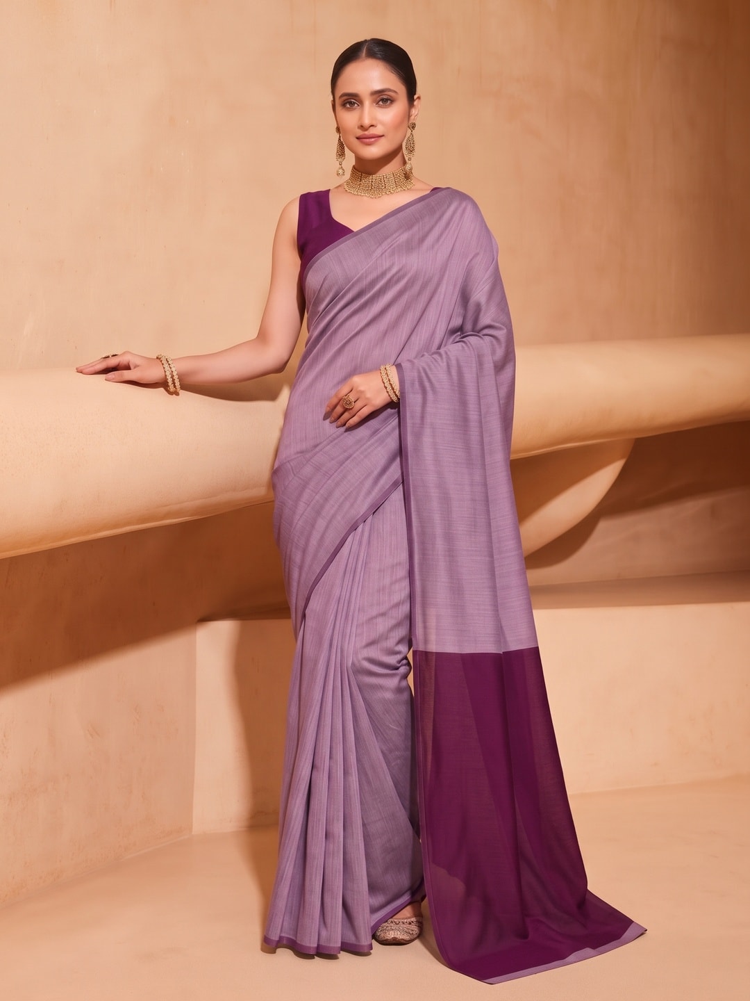 Peachmode Mauve Two Tone Mul Cotton Saree With Contrast Pallu - Image 1
