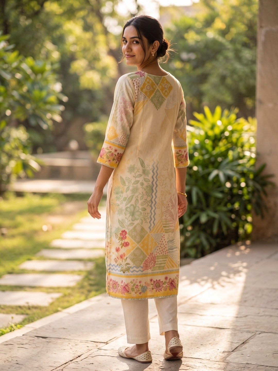 Peachmode Cream Muslin Digital Print Salwar Suit with Printed Dupatta - Image 4