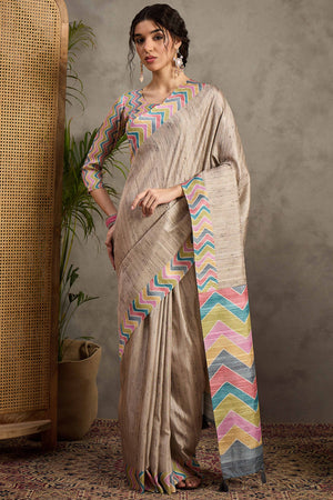 Handloom Beige Cotton Silk Saree with Timeless Weaves