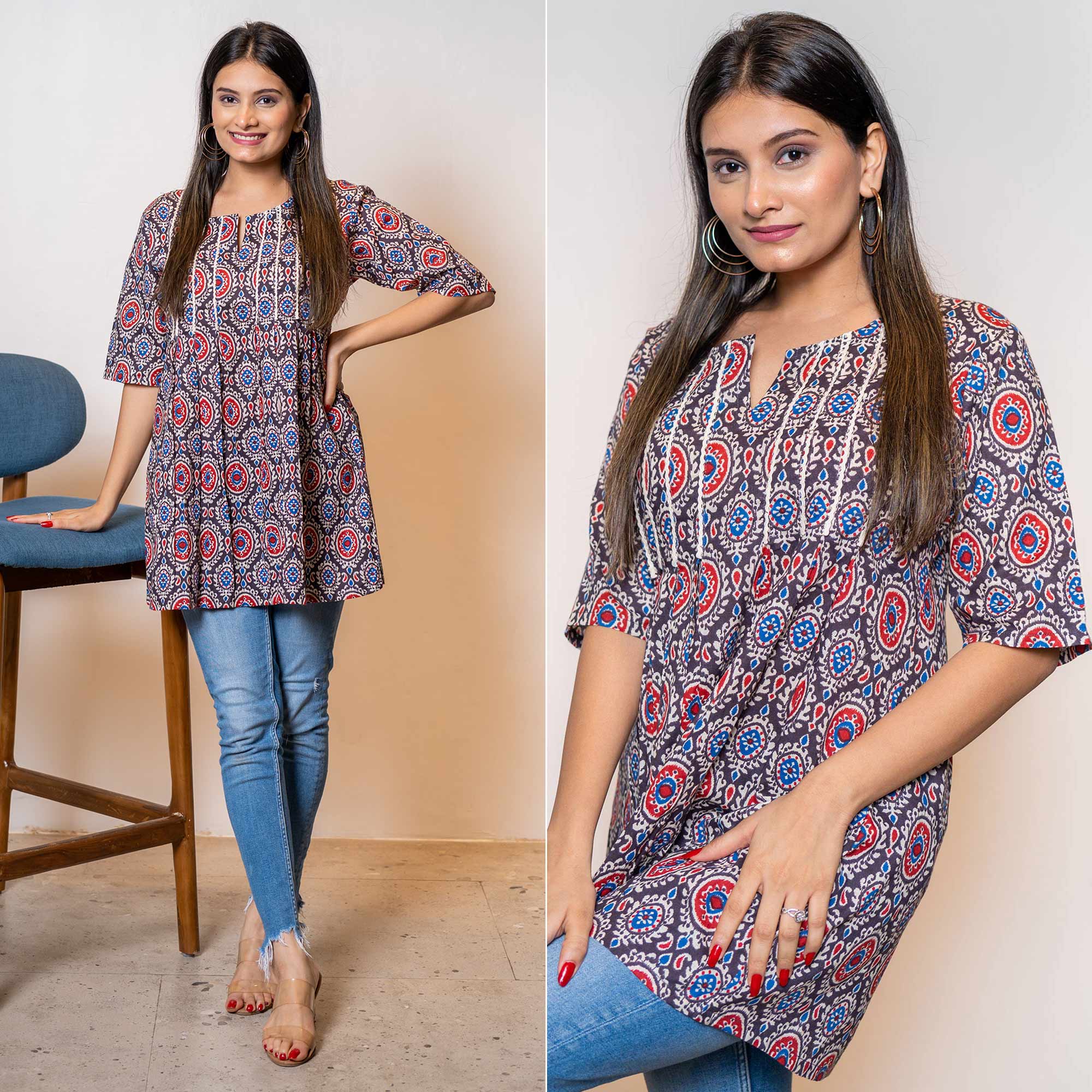 Brown Printed Pure Cotton Top