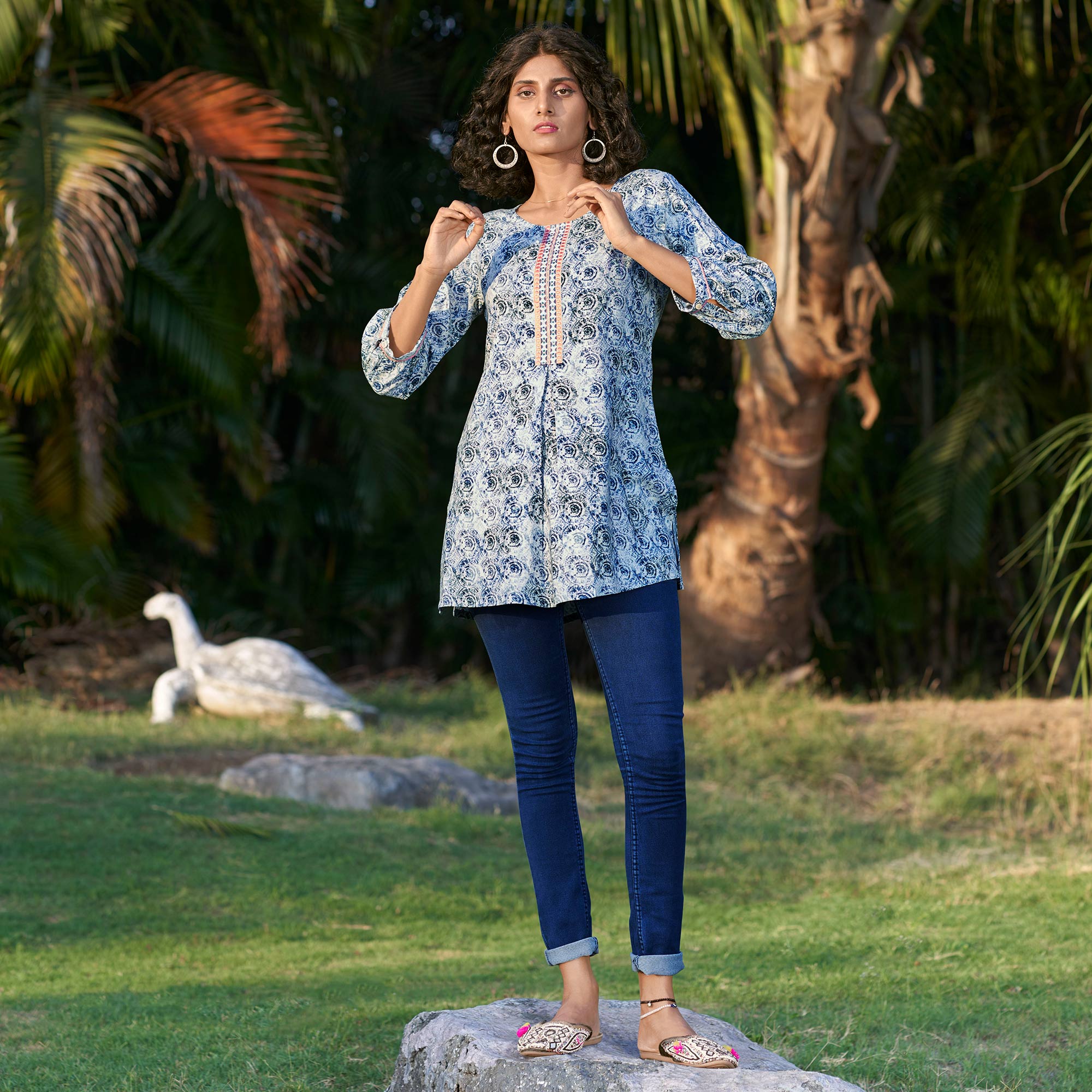 Blue Printed Rayon Top