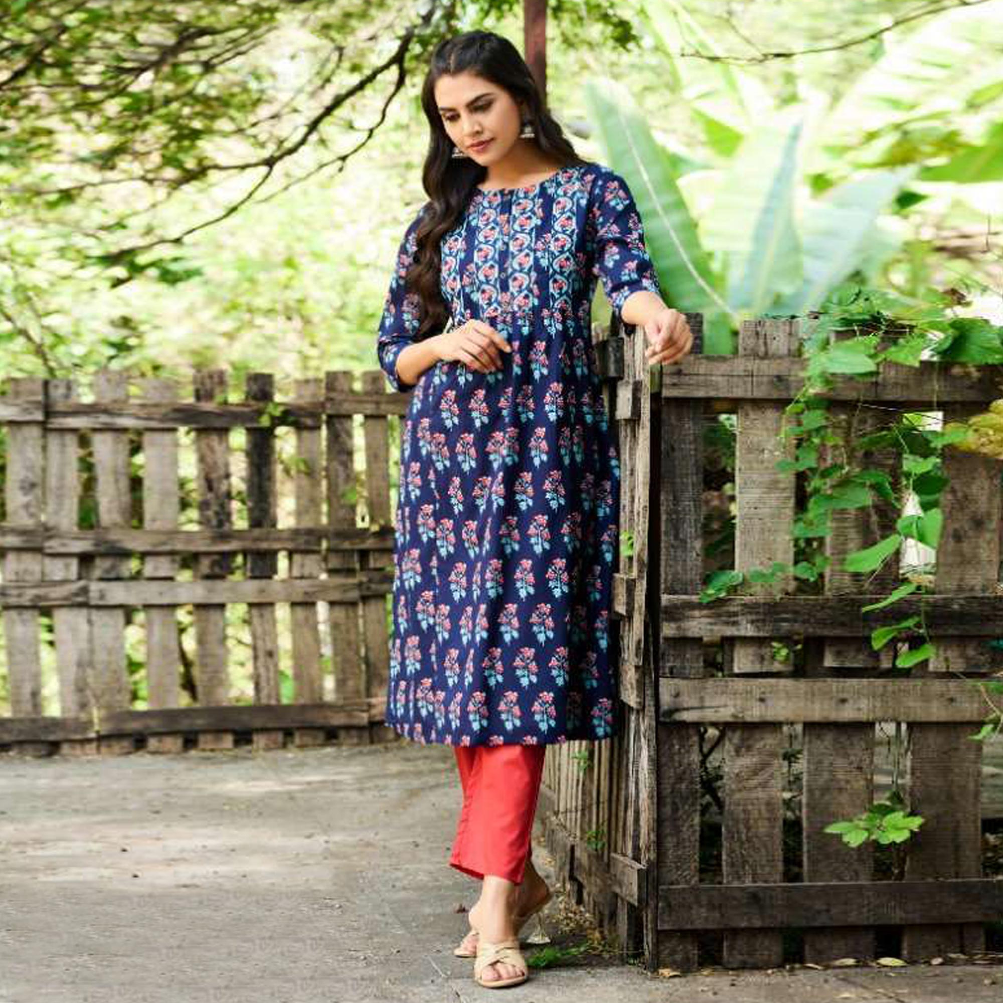 Blue Jaipuri Printed Pure Cotton Kurti