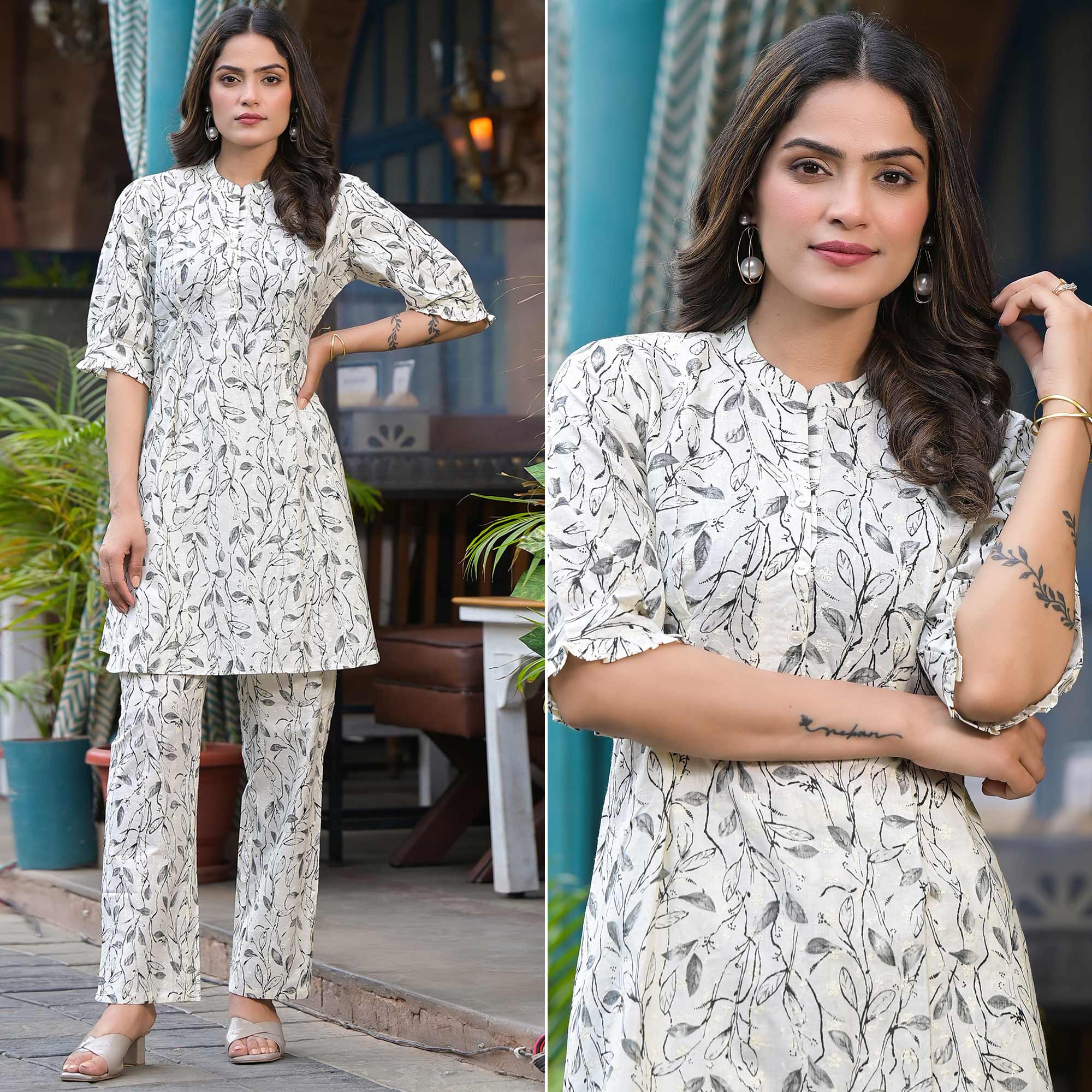 White Printed Pure Cotton Co-Ord Set