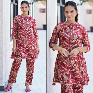 Peach Floral Printed Rayon Co-Ord Set