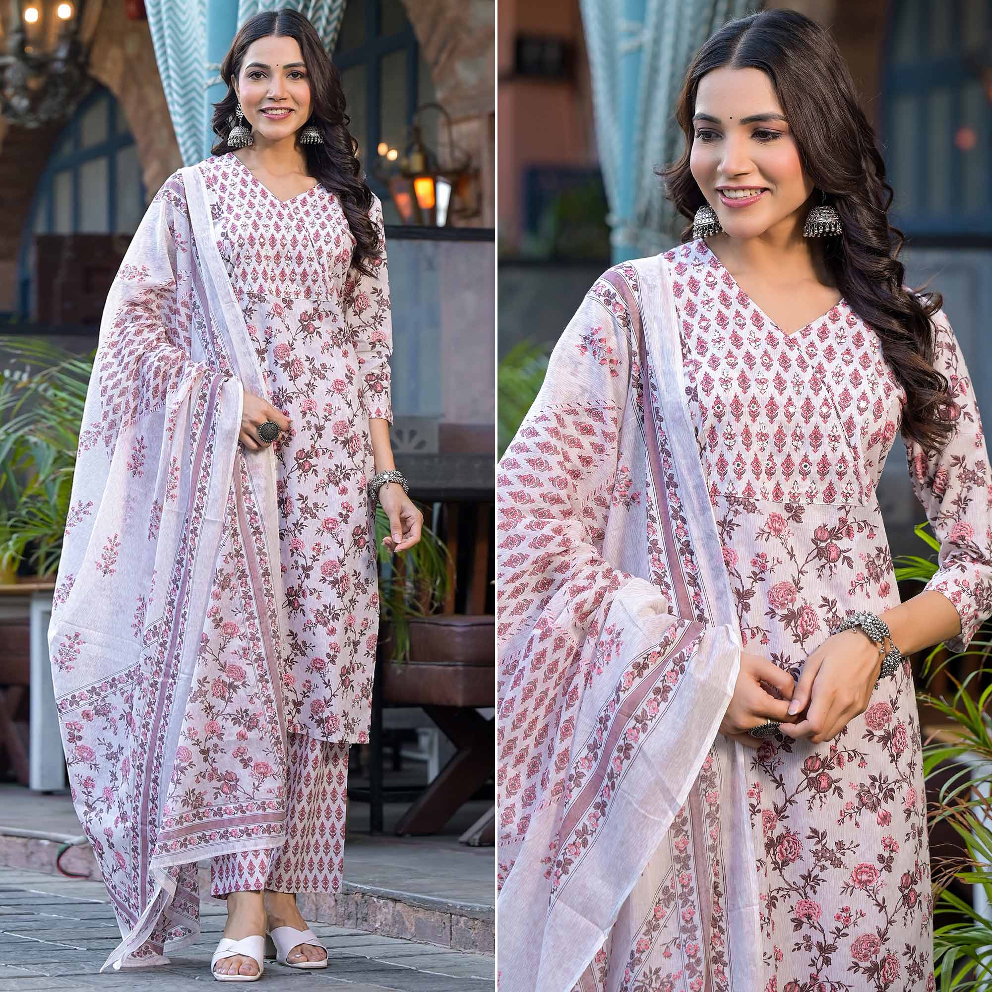 White Floral Printed Pure Cotton Salwar Suit