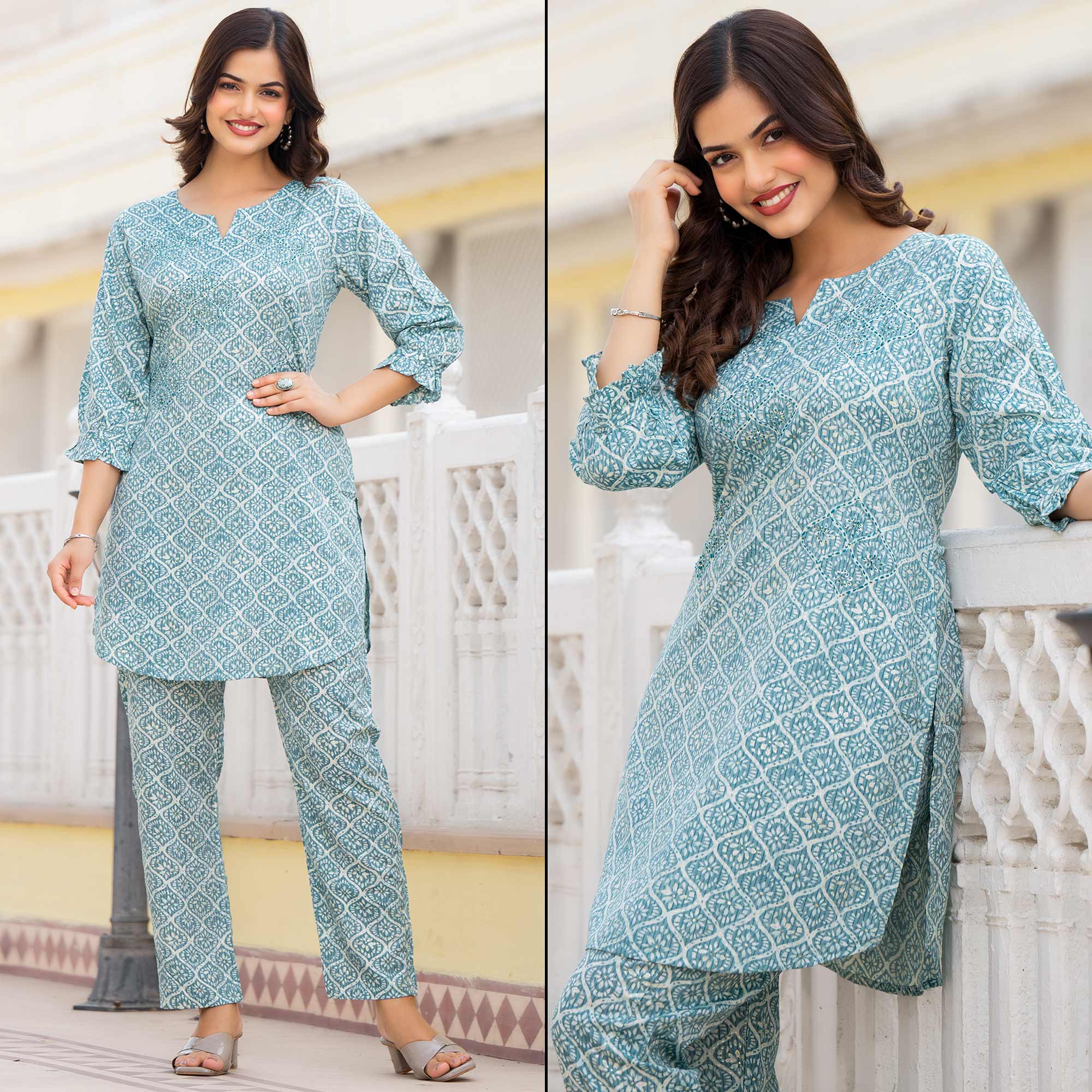 Pine Green Floral Printed Rayon Co-Ord Set