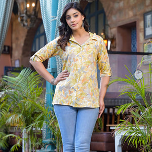 Mustard Foil Printed Rayon Top