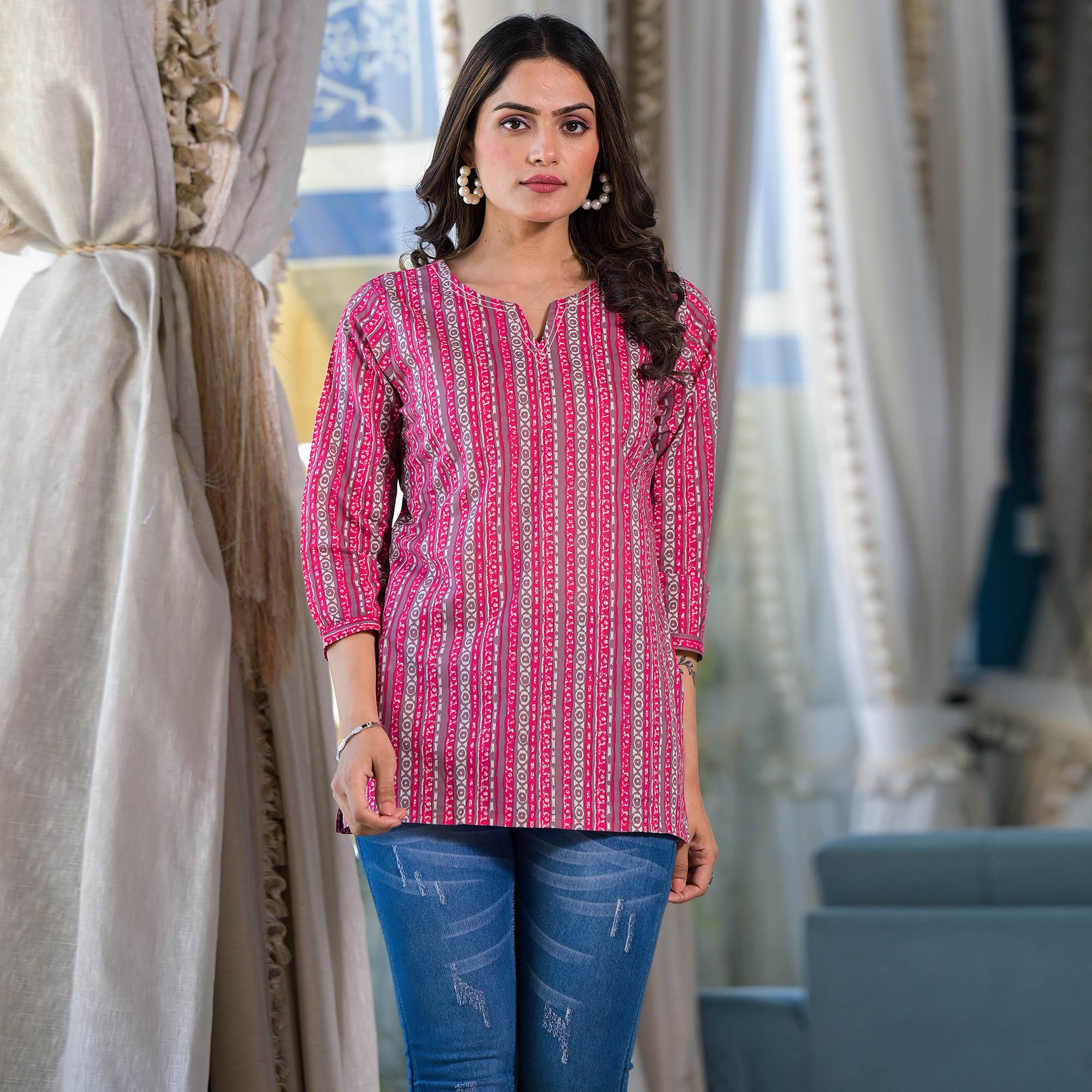 Pink Printed Pure Cotton Top