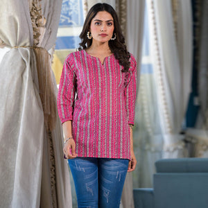 Pink Printed Pure Cotton Top