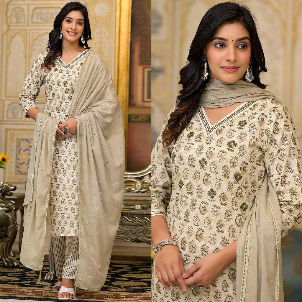 Superior Green Cotton Khatli Hand Work Casual Salwar Suit