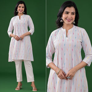 White Printed Pure Cotton A-Line Kurti