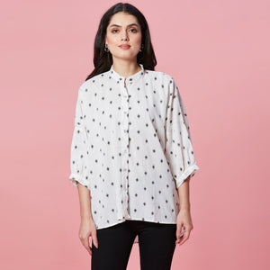 White Jacquard Butti Woven Pure Cotton Kimono Top