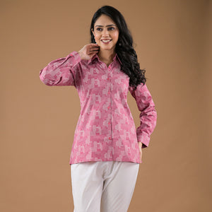 Pink Printed Cotton Blend Top