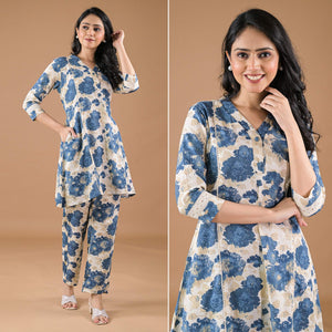 Blue Floral Printed Pure Cotton Co-Ord Set