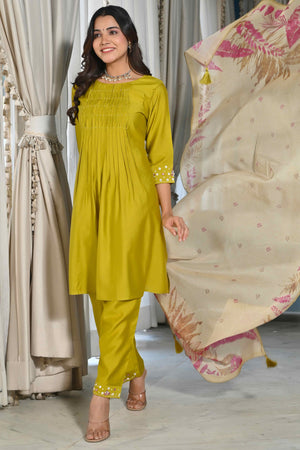 Olive Embroidered Viscose Salwar Suit