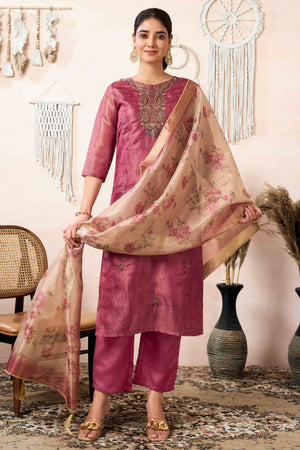 Mauve Sequins Embroidered Shimmer Straight Salwar Suit