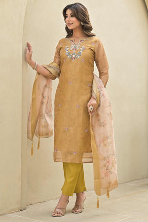 Golden Embroidered Crush Chanderi Salwar Suit