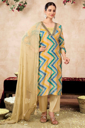 Morpich Embroidery With Printed Muslin Straight Salwar Suit