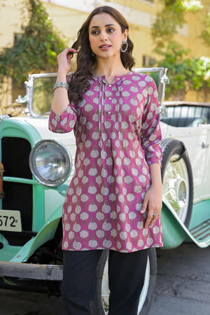 Purple Floral Printed Rayon Straight Top