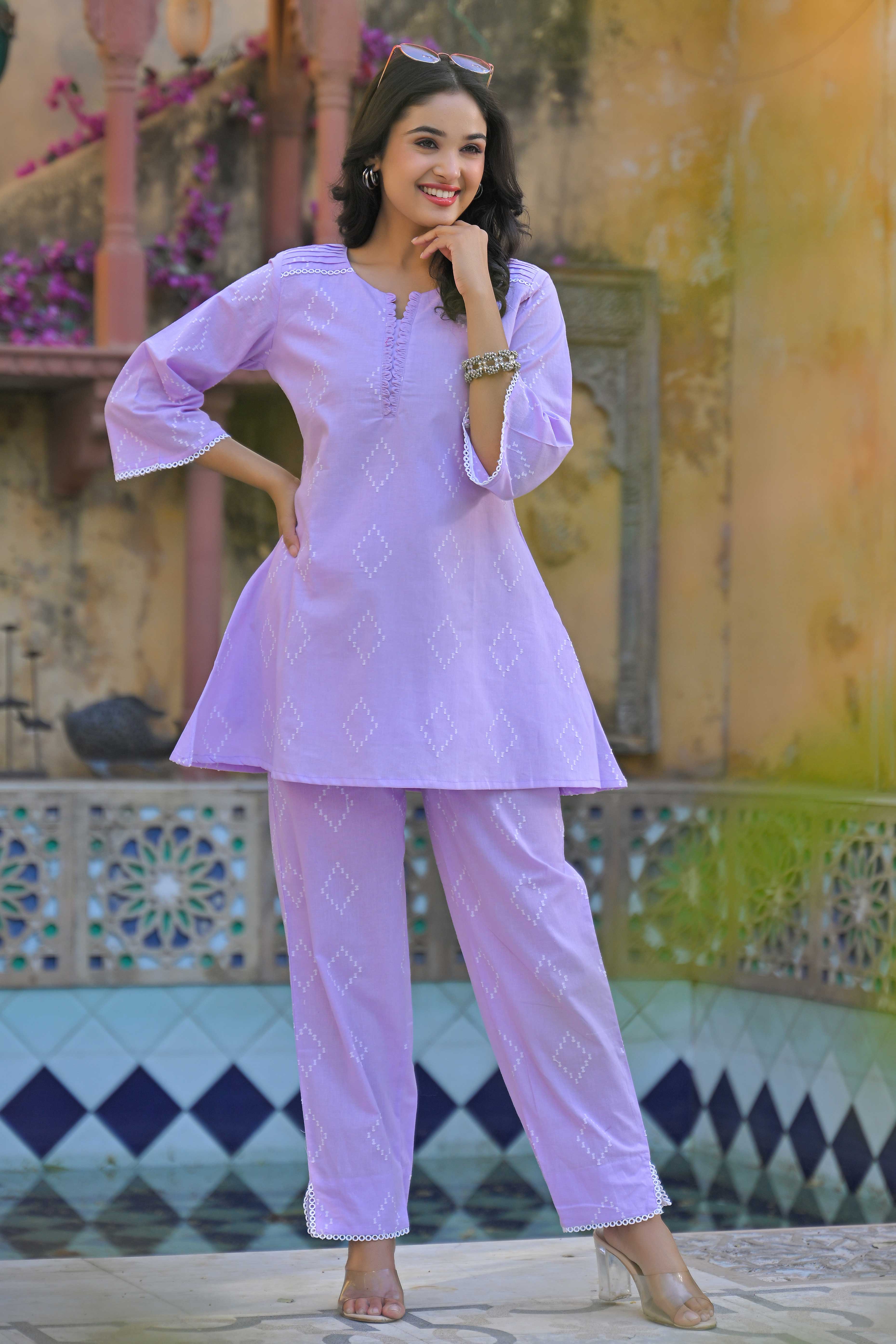Purple Weaving Pure Cotton A-Line Co-Ord Set
