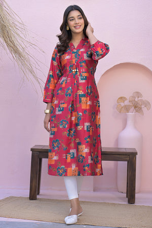 Pink A-Line Kurti in Soft Viscose with Floral Design