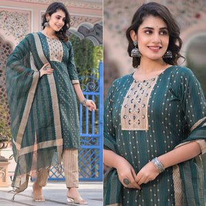 Green Woven Pure Cotton Straight Salwar Suit