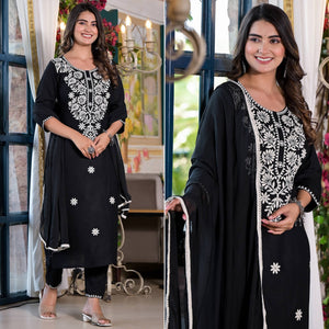 Black Lucknowi Embroidered Rayon Salwar Suit