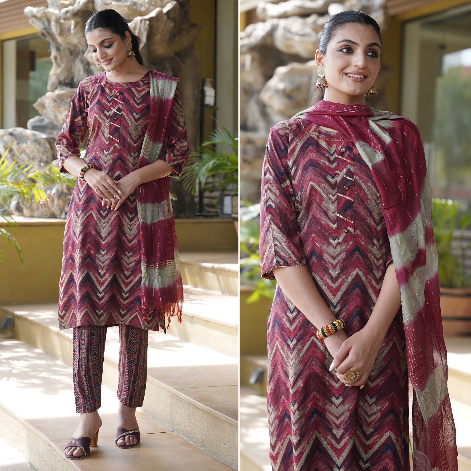 Red Foil Printed Rayon Suit