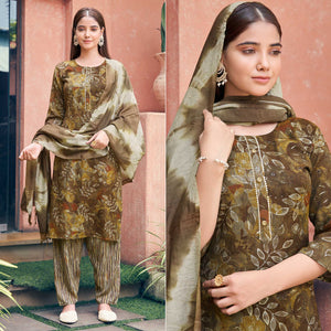 Brown Floral Foil Printed Rayon Suit