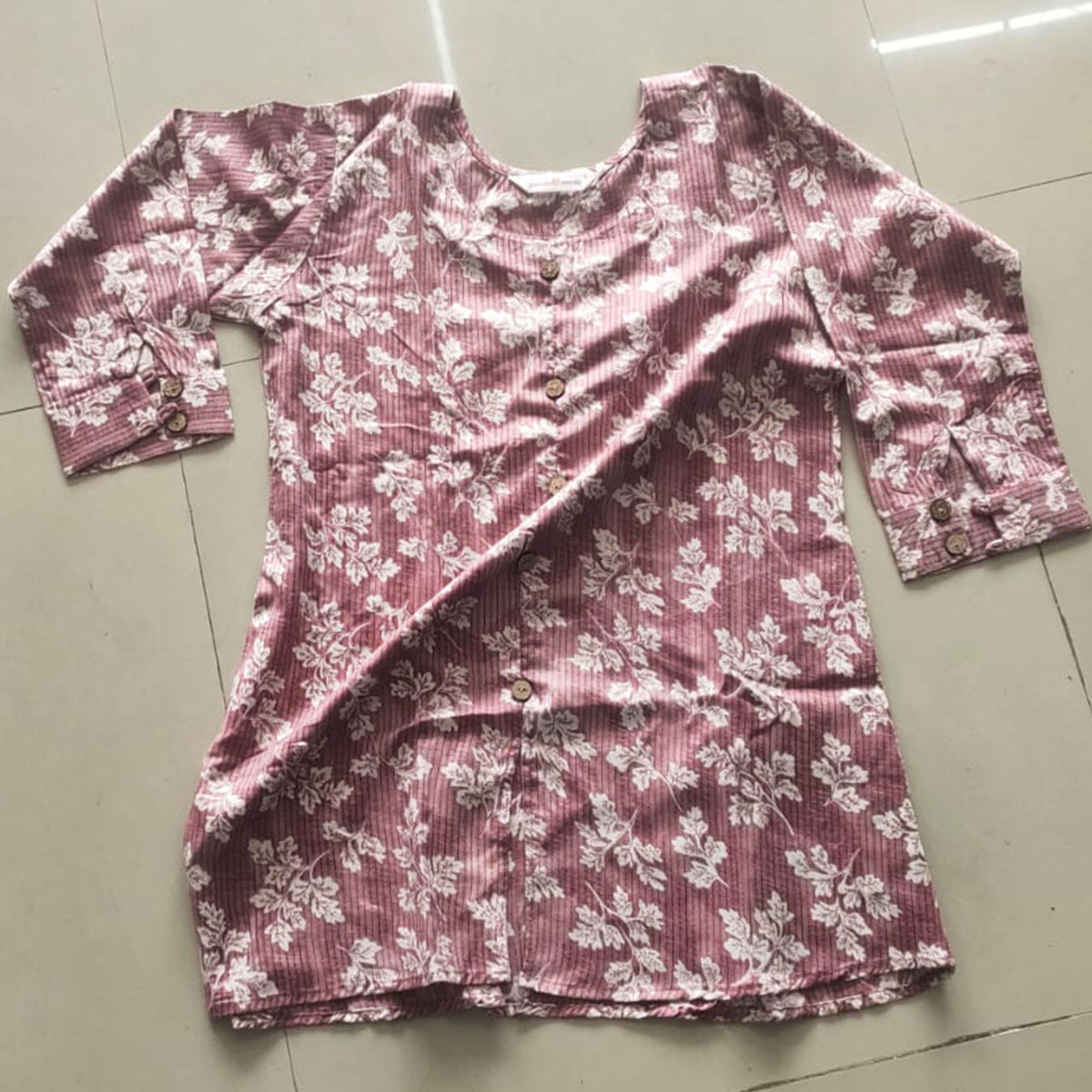 Mauve Floral Printed Chanderi Silk Top