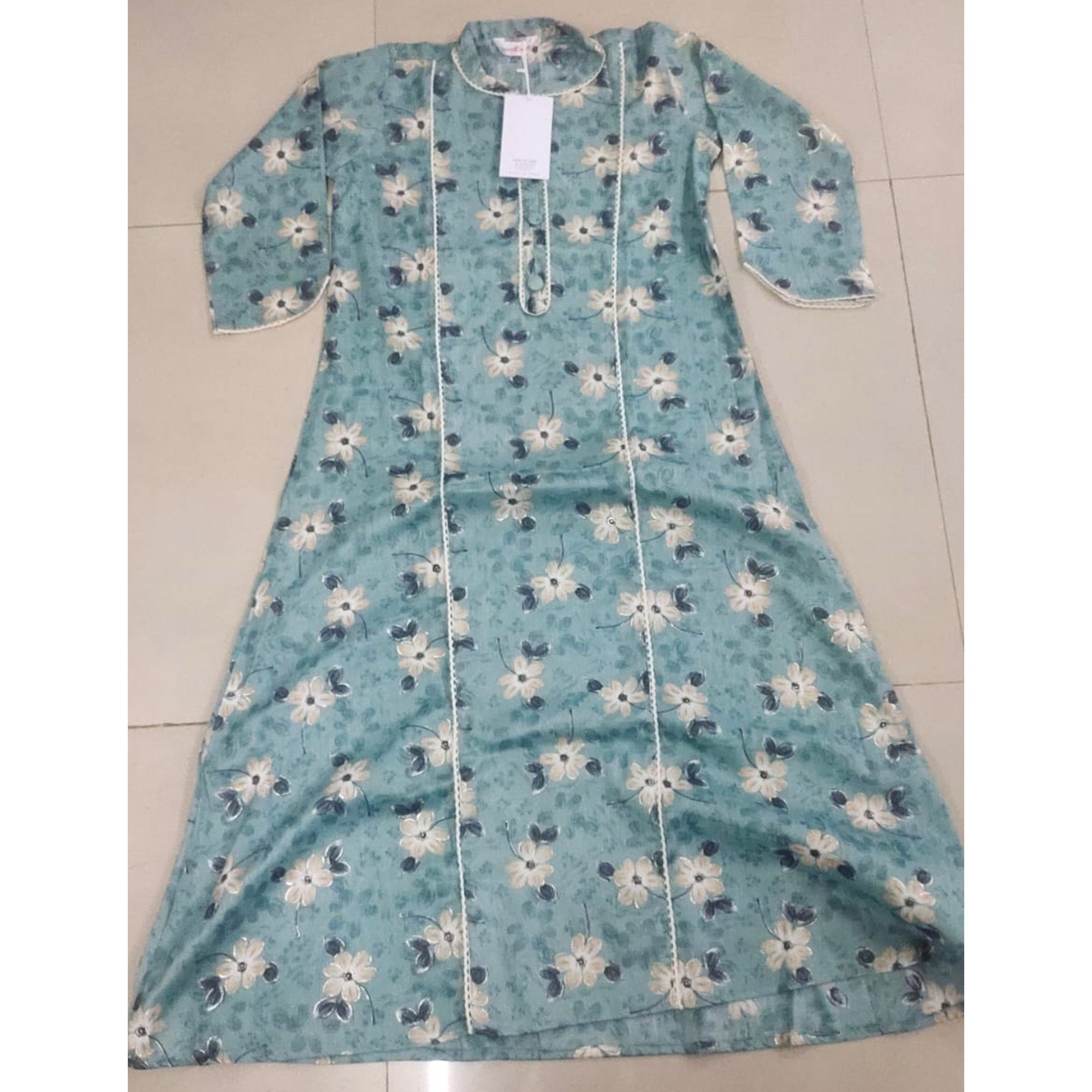 Turquoise Floral Foil Printed Rayon Kurti