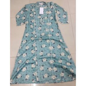 Turquoise Floral Foil Printed Rayon Kurti