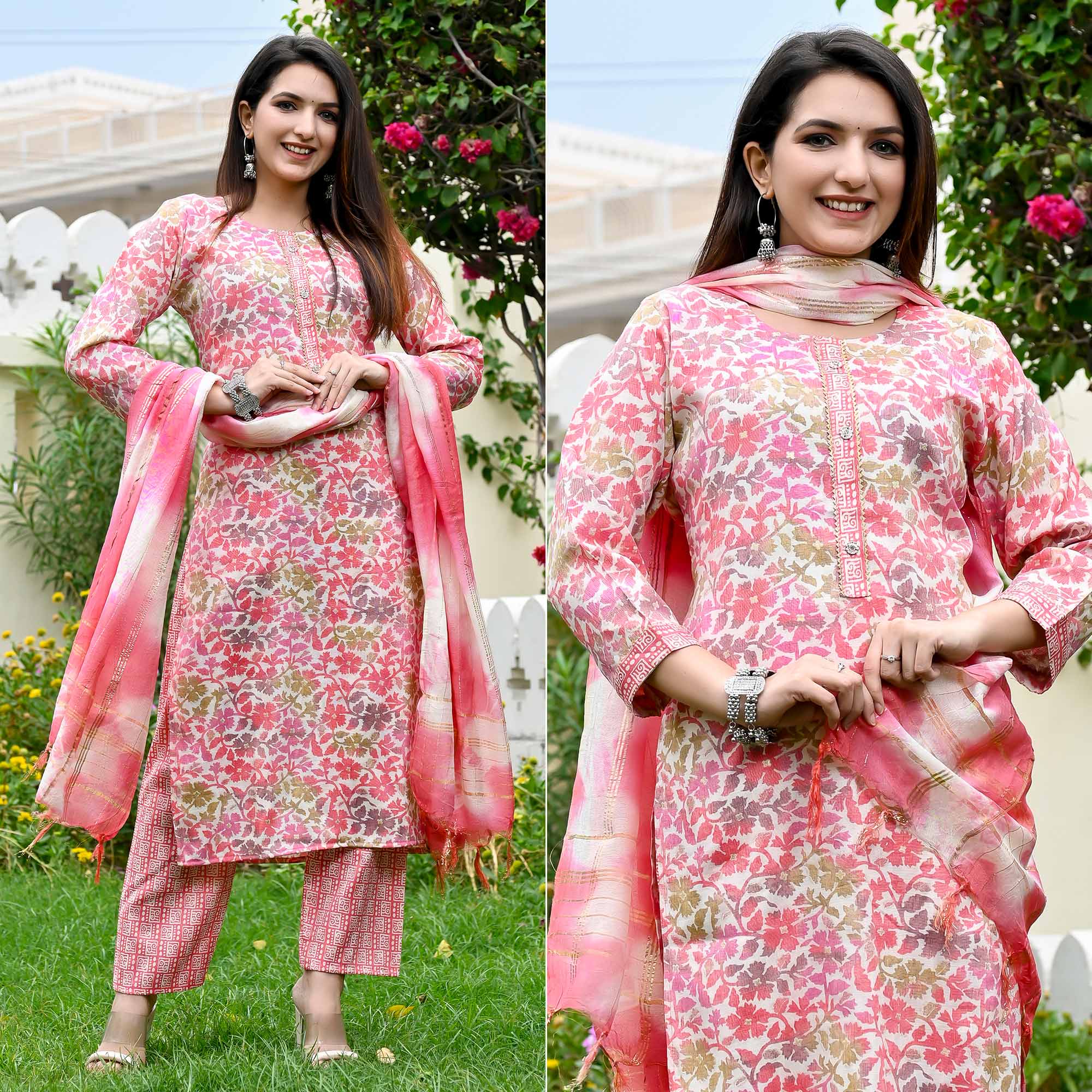 Pink Floral Printed Rayon Salwar Suit