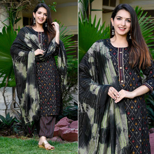 Black Foil Printed Rayon Suit