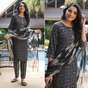 Black Foil Printed Rayon Suit