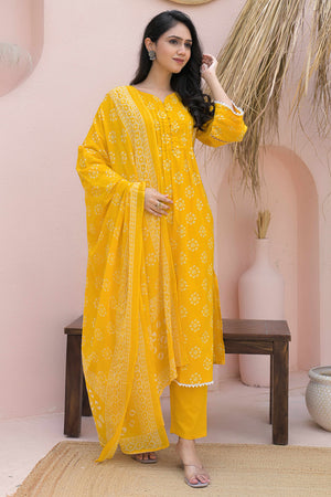 Lightweight Yellow Floral Print Straigth Salwar Suit for Effortless Daywear