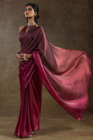 Magenta Ready-to-Wear Chiffon Saree in Minimal Solid Pattern for a Classy Vibe