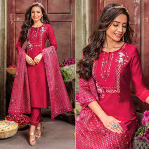 Pink Handwork Embroidered Viscose Salwar Suit