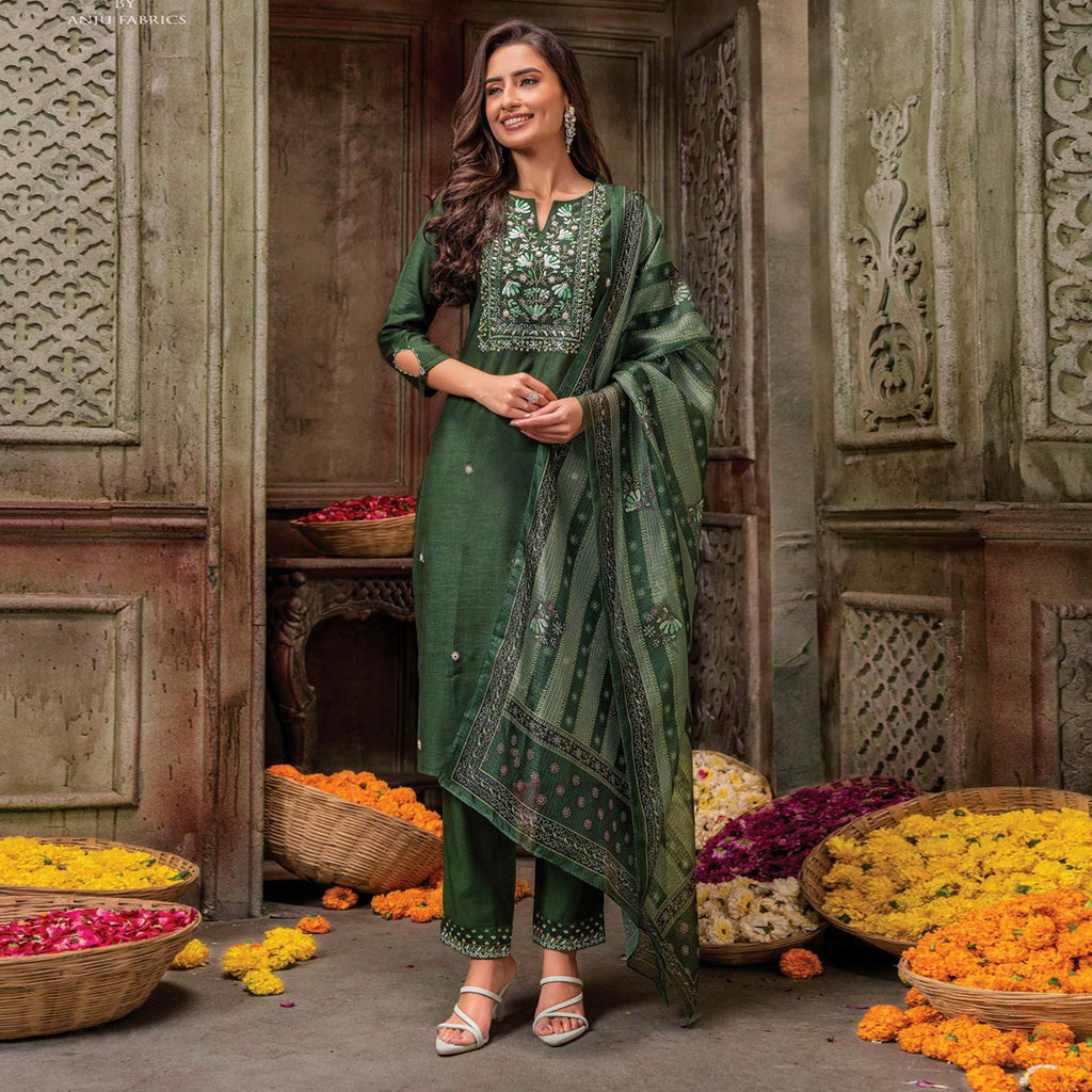 Embroidered Viscose Suit-7038