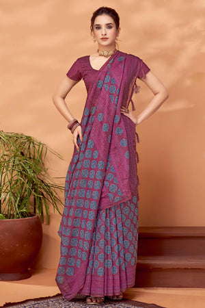 Wine Handfeel Cotton Silk Saree Adorned with Traditional Ajrakh Motifs