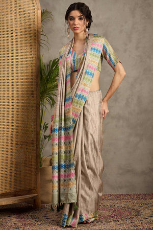 Subtle Grace Beige Woven Cotton Silk Saree with Ethnic Touch