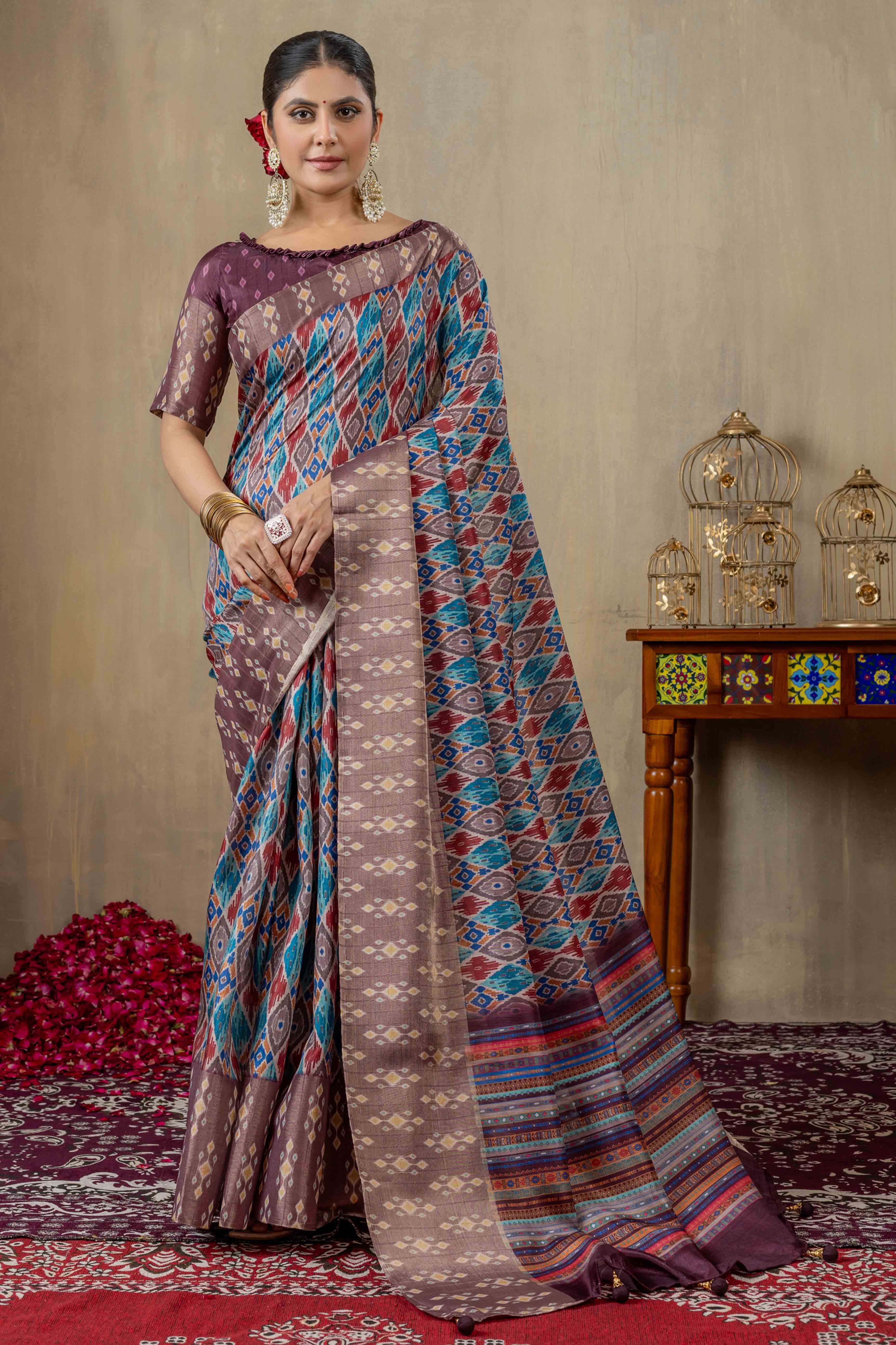 Multicolor Cotton Silk Saree with Digital Abstract Prints