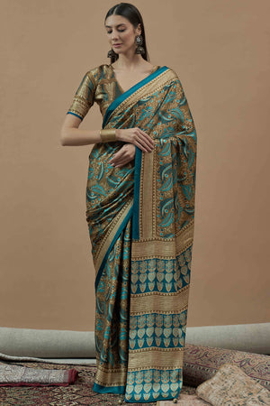 Brown & Morpich Ajrakh Printed Satin Saree With Tassels
