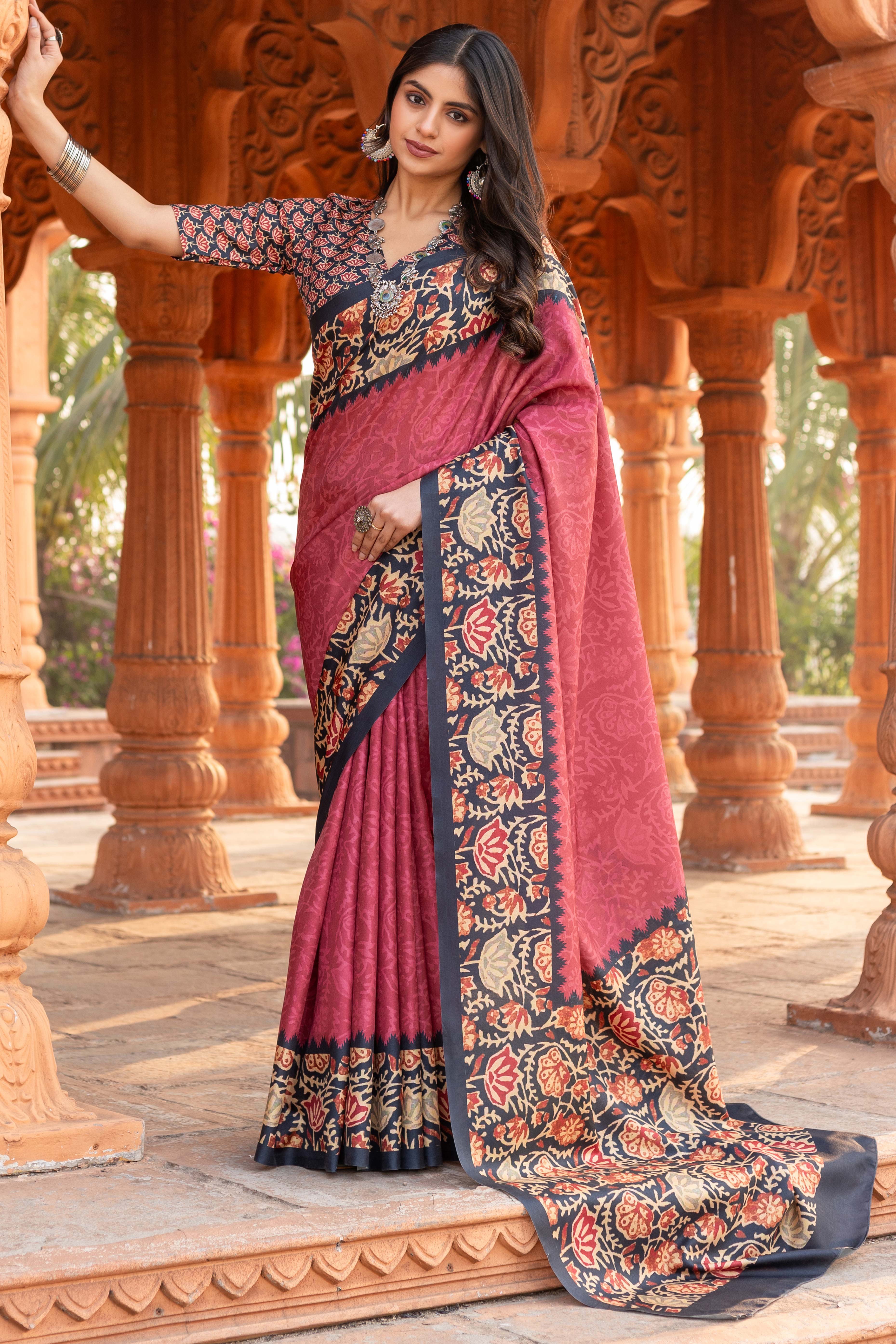 Graceful Pink Floral Printed Manipuri Cotton Silk Saree Showcasing Timeless Elegance