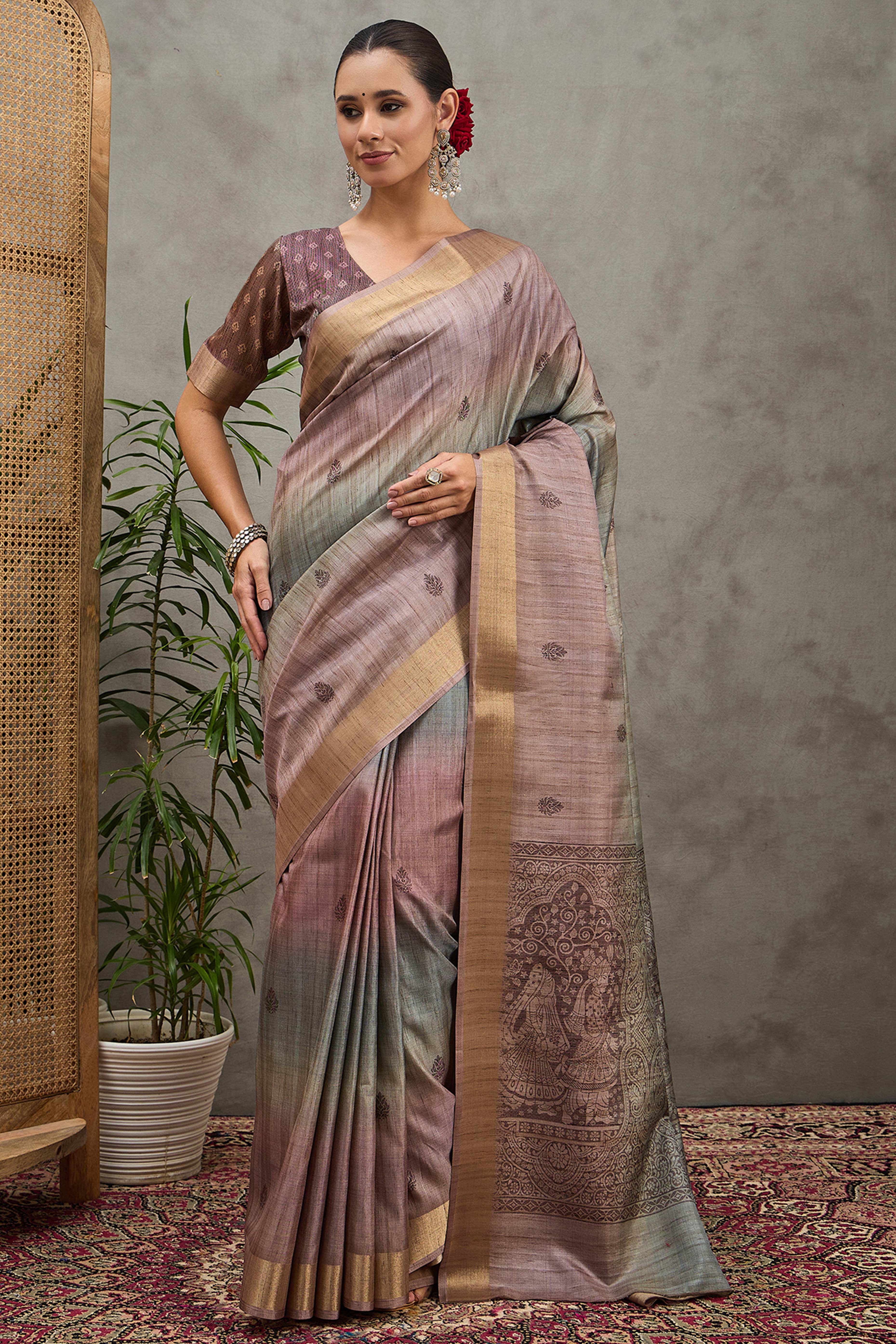 Lavender Festive Wear Art Silk Saree Featuring Intricate Floral Weaving